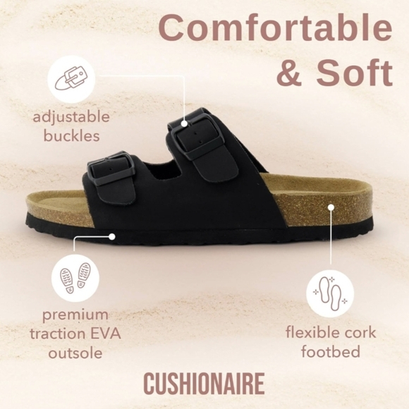 Cushionaire Black Double-Strap Sandals Size 6.5 - Picture 4 of 9